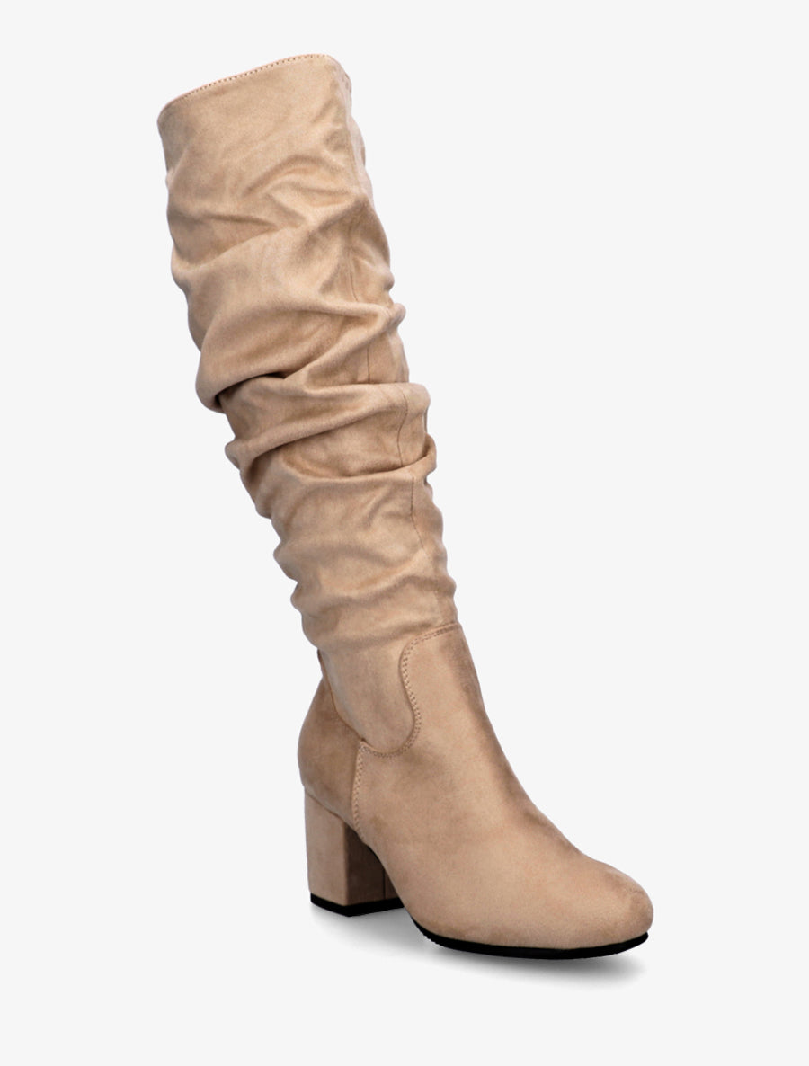 Stiefel mit Blockabsatz aus Velourslederimitat
