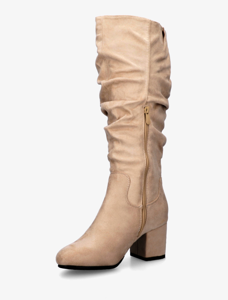 Stiefel mit Blockabsatz aus Velourslederimitat