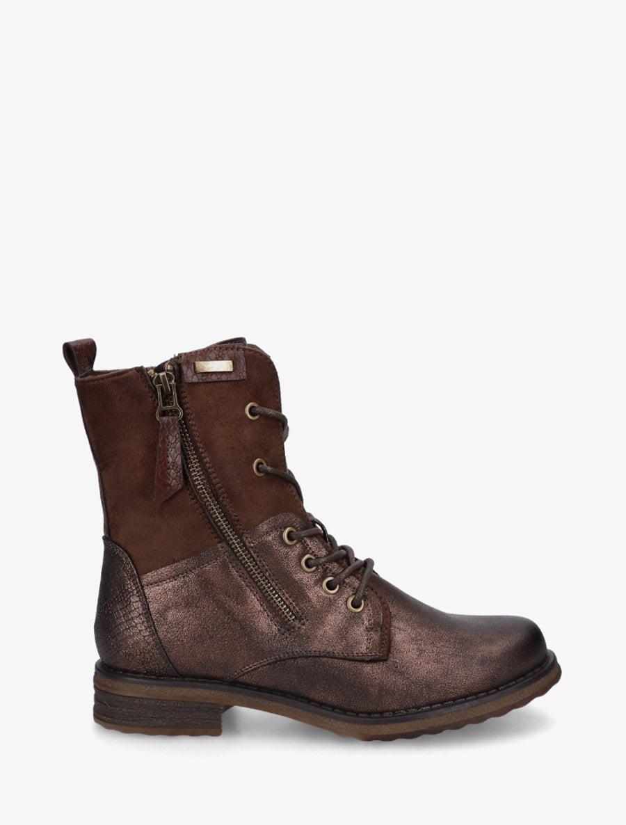 Bottines mit Blockabsatz aus zwei Materialien - Braun