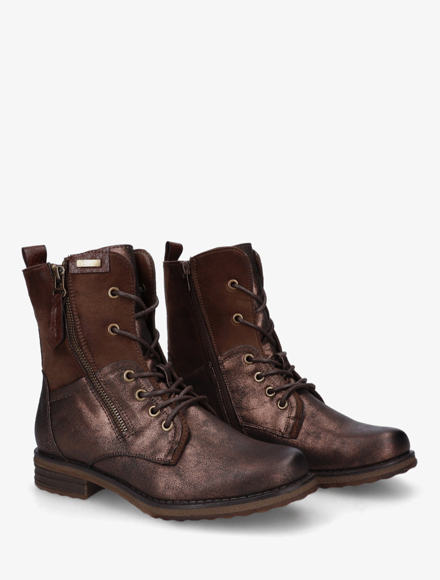 Bottines mit Blockabsatz aus zwei Materialien - Braun