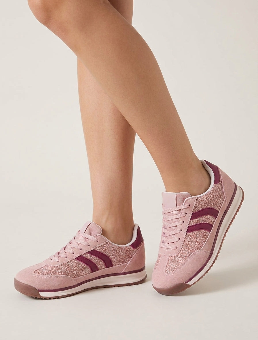 Sneakers Tweed-Effekt flache Sohle - Rosa