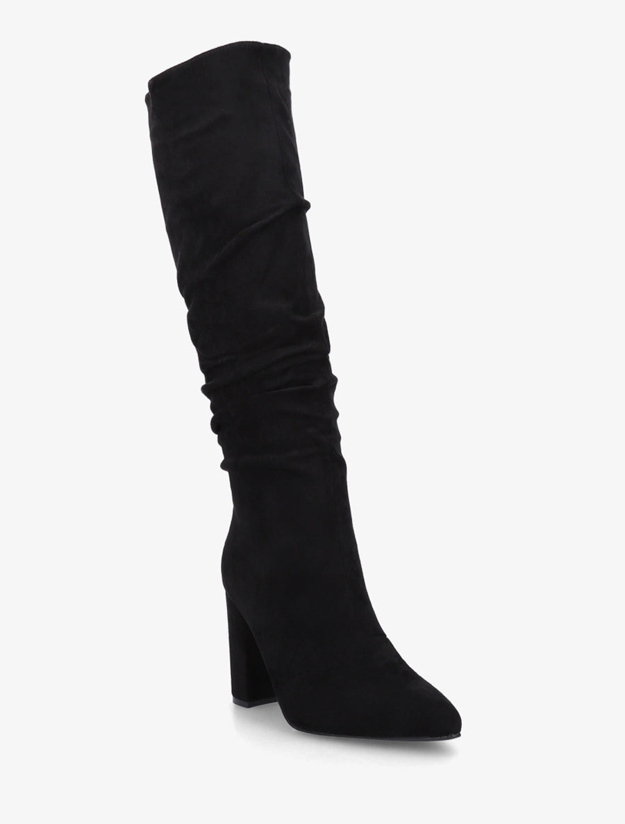 Stiefel aus Velourslederimitat mit Blockabsatz und Reißverschluss