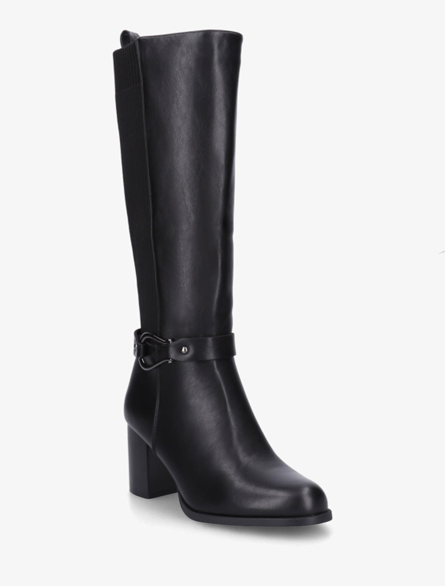 Stiefel mit Blockabsatz aus zwei Materialien - Schwarz