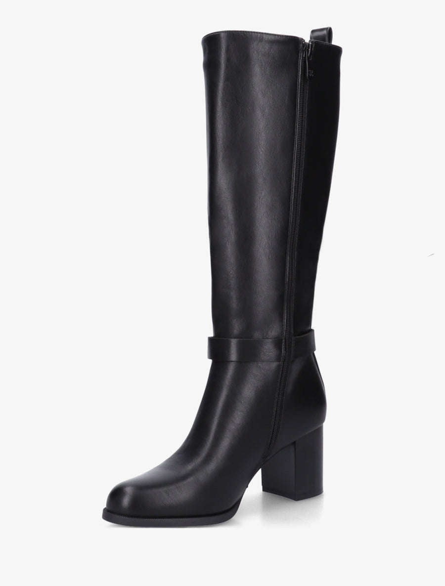 Stiefel mit Blockabsatz aus zwei Materialien - Schwarz
