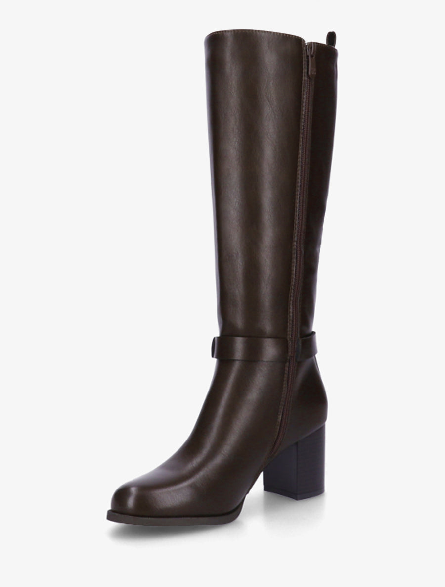 Stiefel aus zwei Materialien mit Blockabsatz - Braun