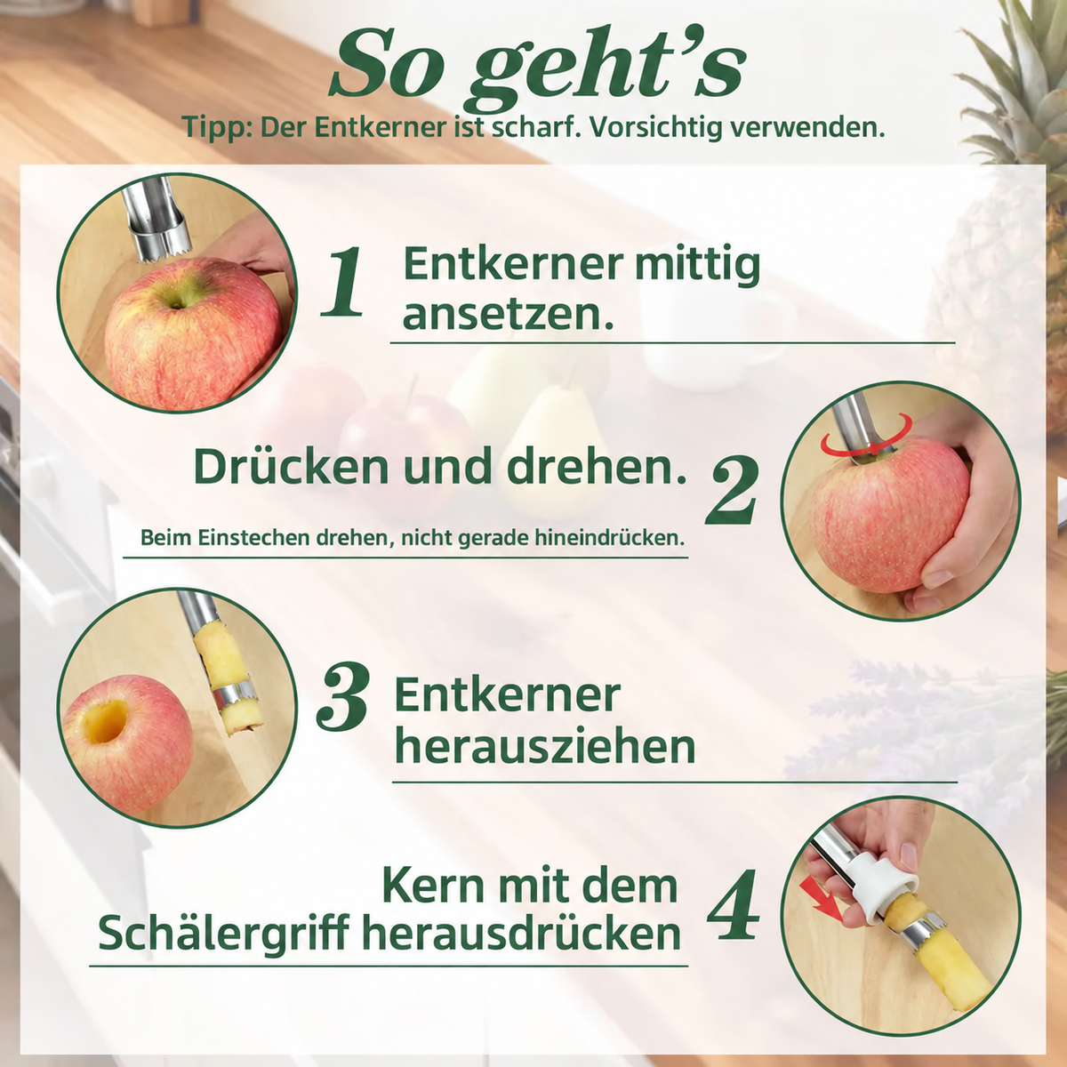 Nordspur | 2 in 1 Apfelentkerner und Schäler, Obstentferner-Werkzeug, Edelstahl Obst-Entkerner