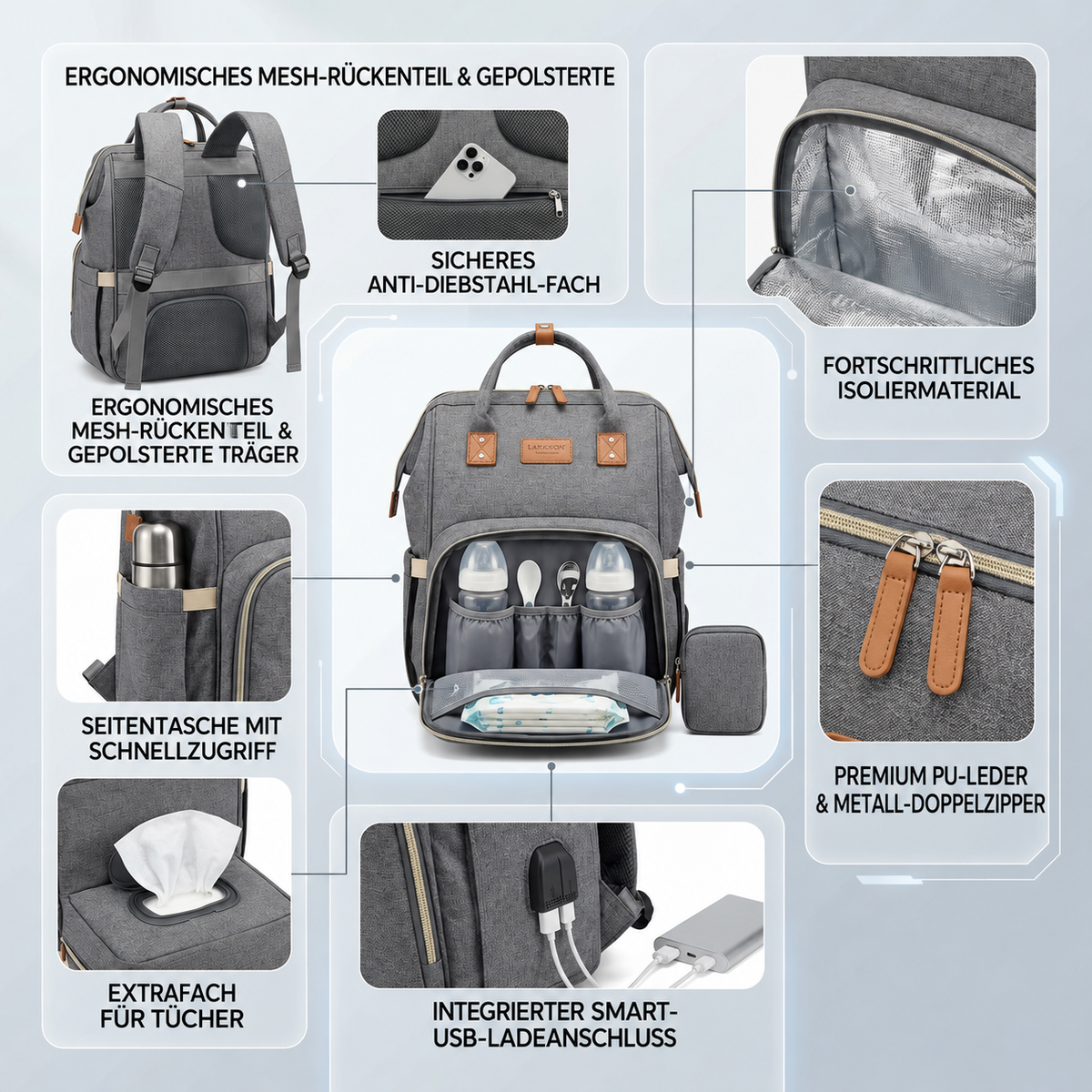 Nordspur | 3-in-1 Reise-Wickelrucksack mit faltbarem Babybett