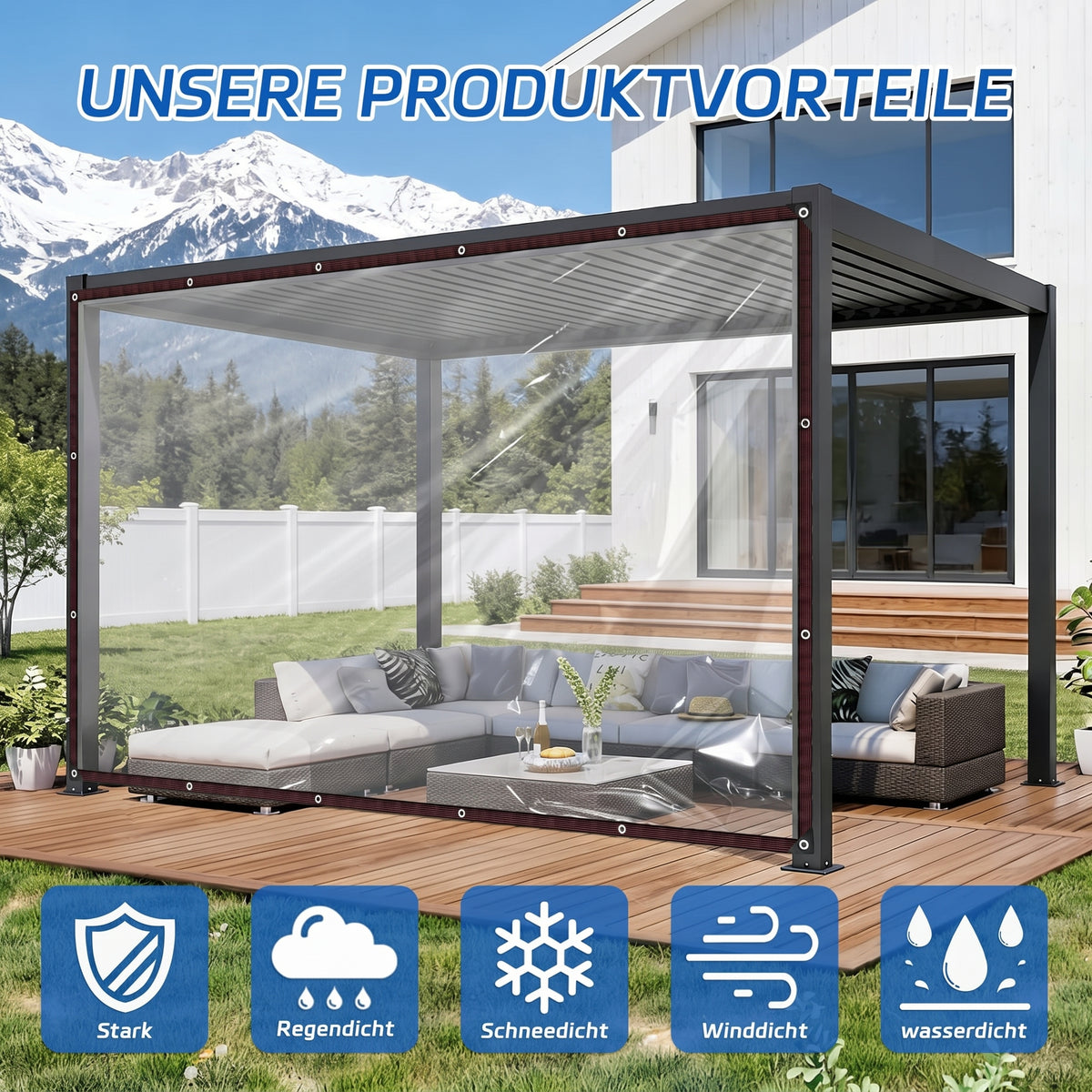 Nordspur | 7x10FT Heavy Duty wasserdichte PE Plane - regendichte Plane mit Metallösen, verstärkten Kanten und Befestigungen für Balkon, Gewächshaus, Pflanzenschutz und Außenlagerung