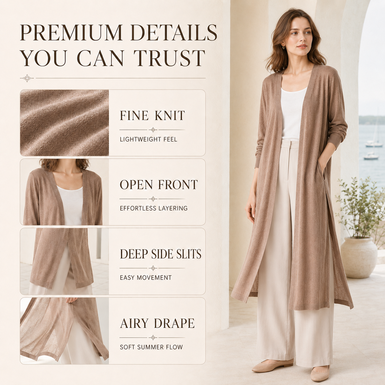 Nordspur | Aerisell Longline Offene Strickjacke