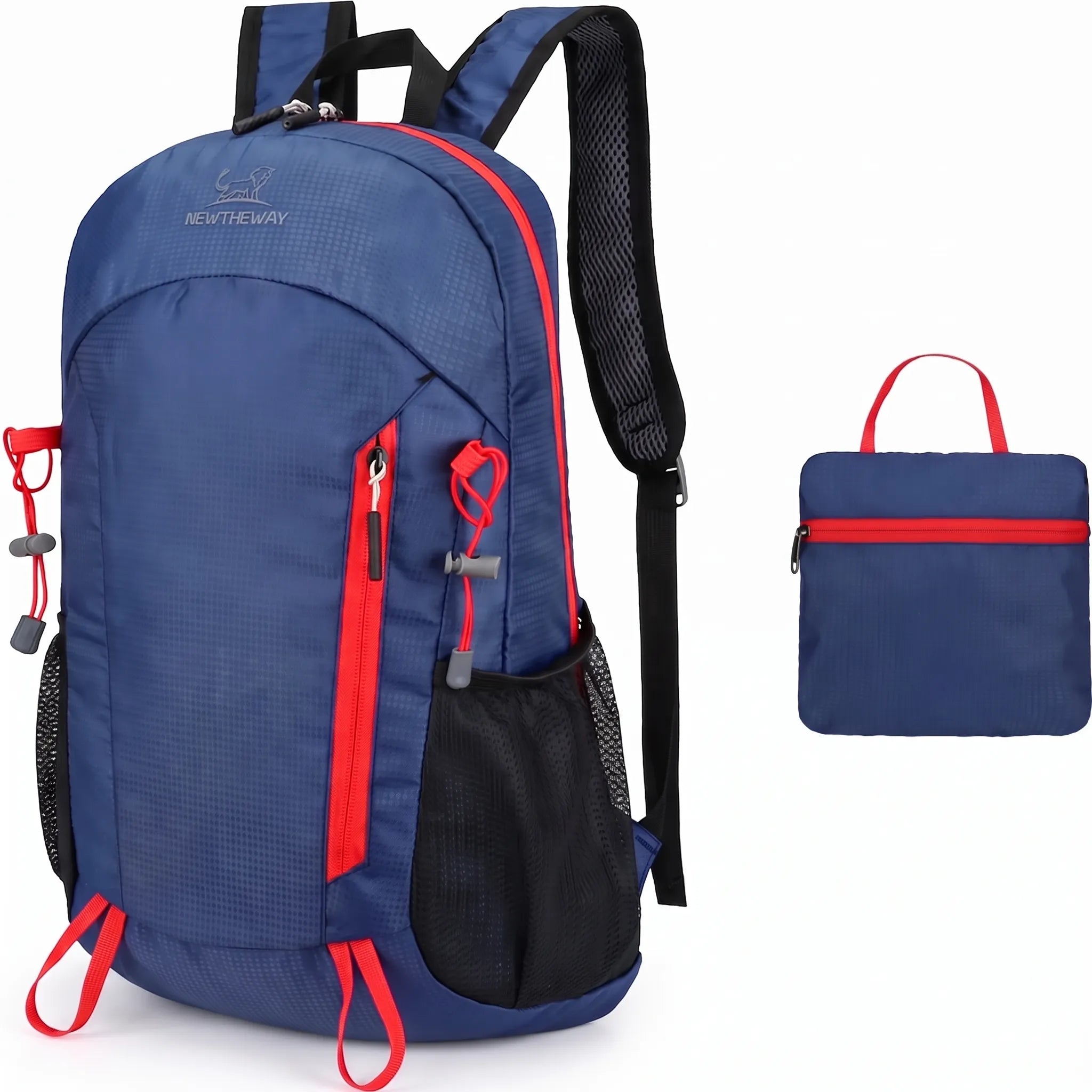 Packbarer Tagesrucksack mit wasserabweisender Beschichtung und Mesh-Schultergurten