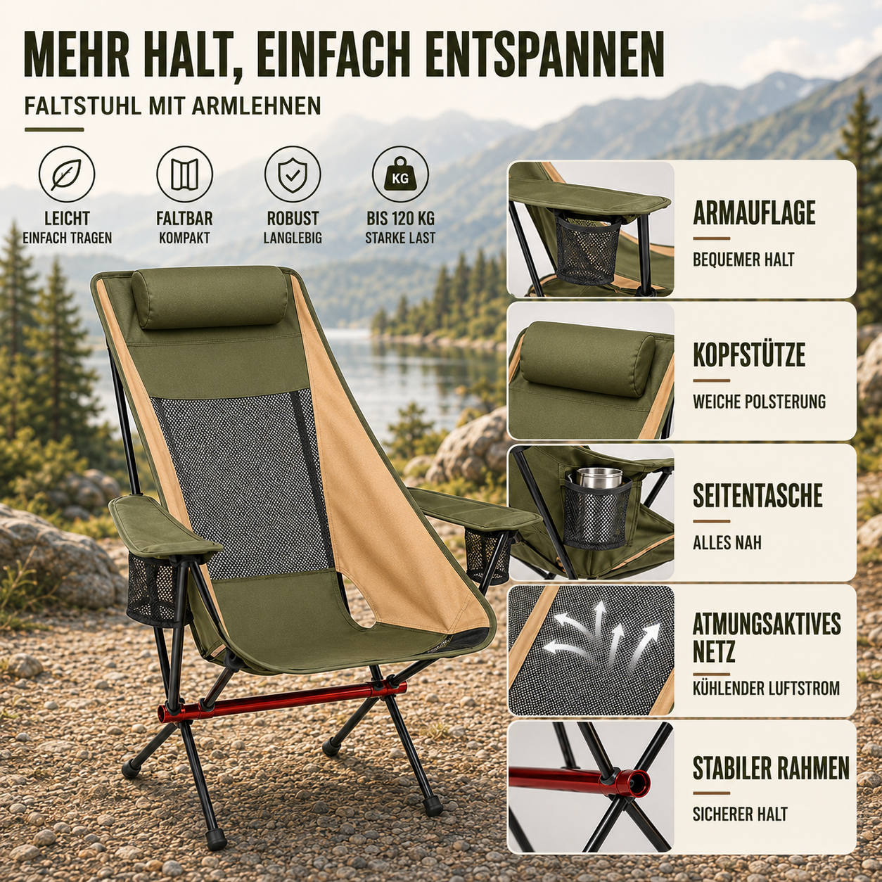 Nordspur | Aeroluna Ultraleichter Klappstuhl mit Hochlehne