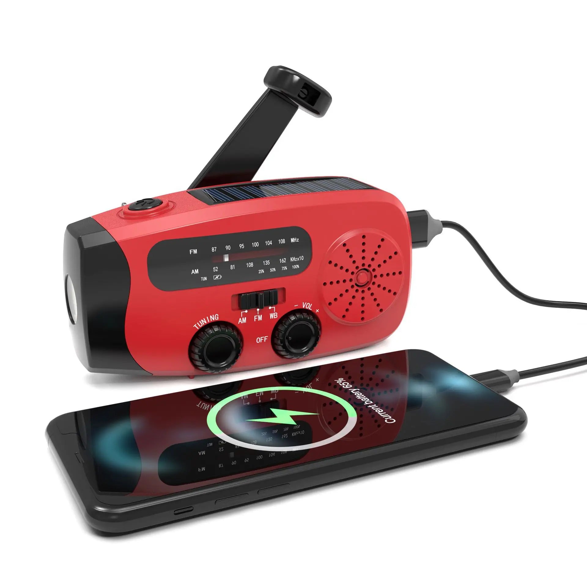 Notfallradio mit Handkurbel Solarpanel LED Taschenlampe SOS