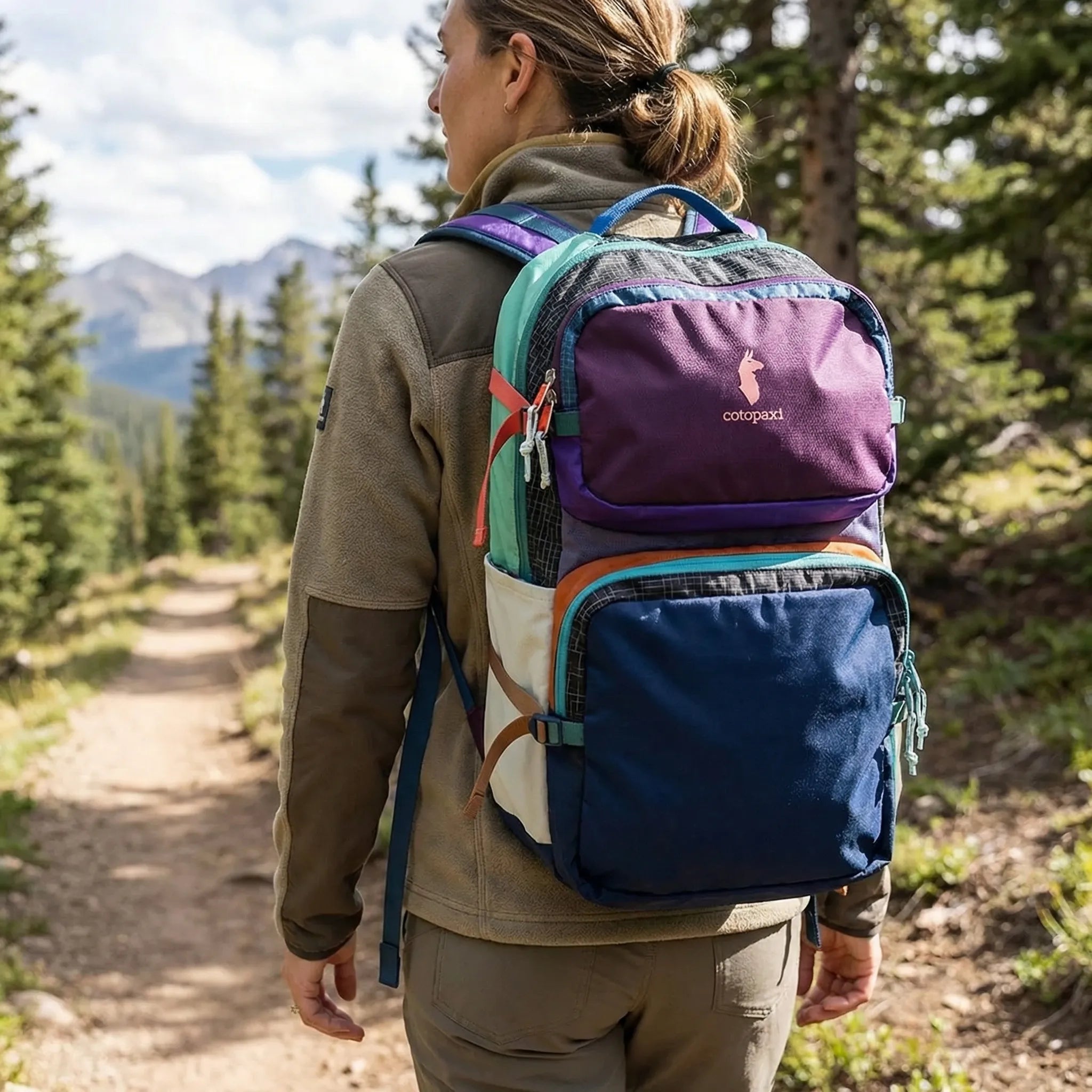 Farbblock-Rucksack leicht gepolsterte Träger mehrere Taschen