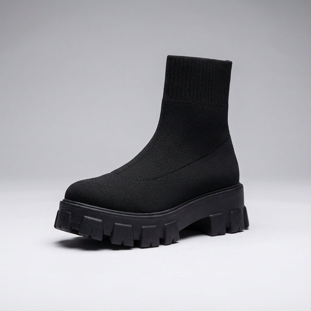 Damen Knöchel-Plateaustiefel Slip-on rutschfeste Sohle