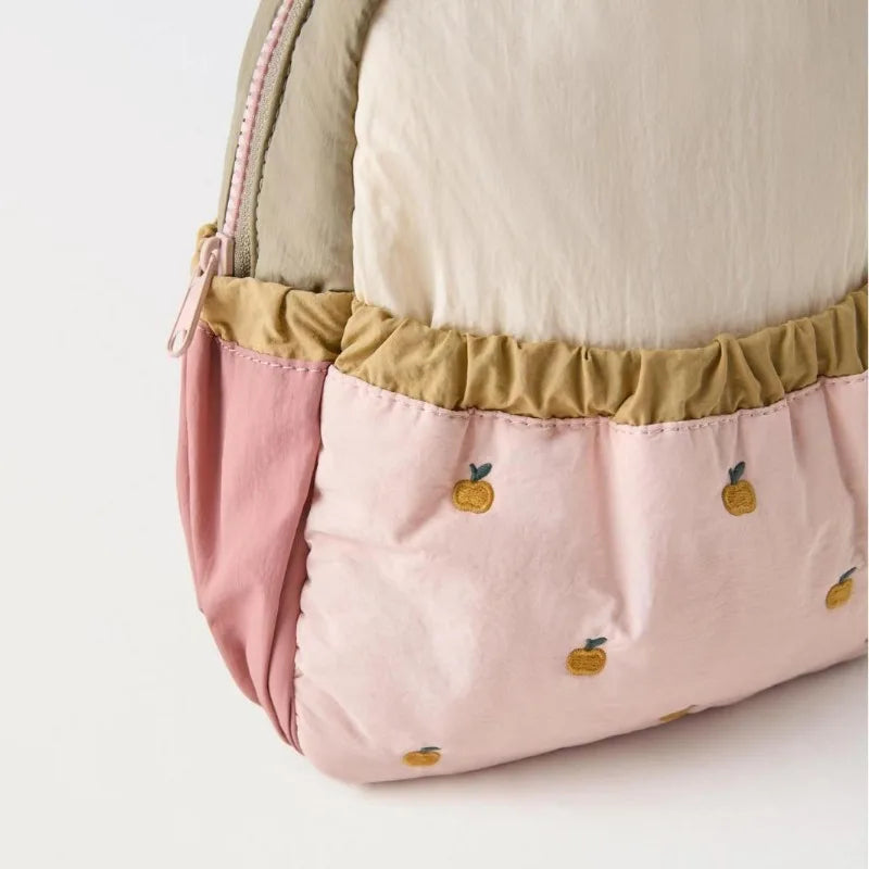 Kinderrucksack leicht Nylon mit Apfelmuster Stickerei