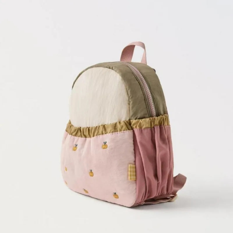 Kinderrucksack leicht Nylon mit Apfelmuster Stickerei