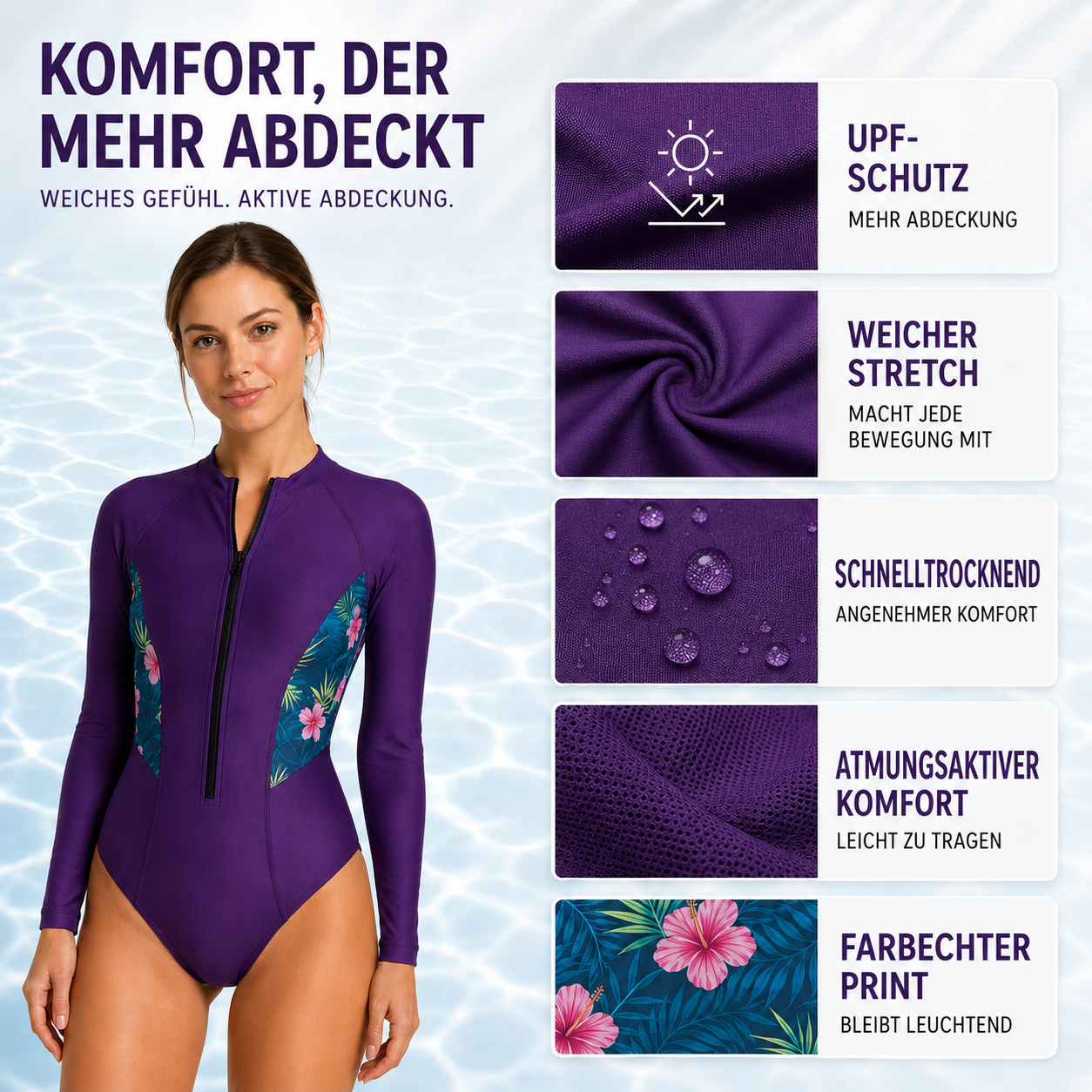 Nordspur | Aqualora Langarm-Einteiliger Badeanzug