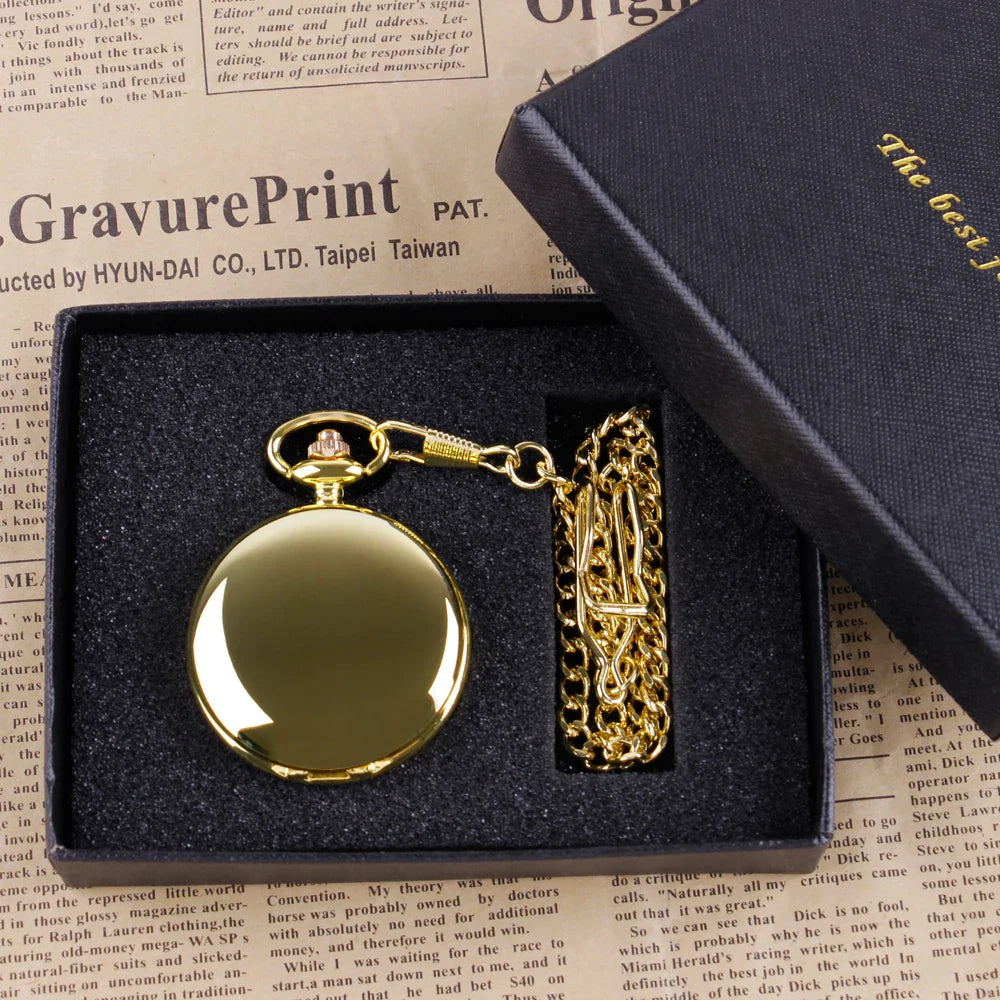 Klassische Taschenuhr mit Kette und Geschenkbox elegantes Quarzwerk