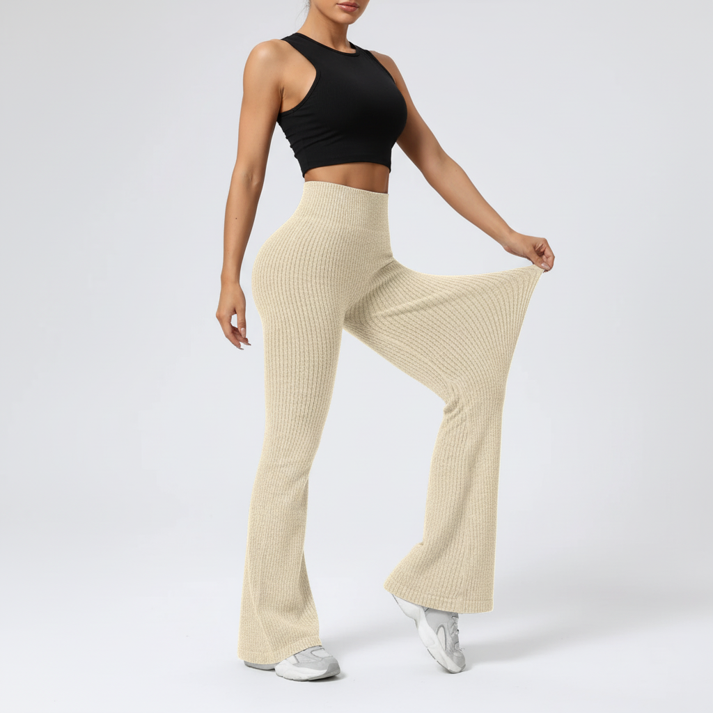 Damen Schlaghosen hohe Taille nahtlos dehnbar Yoga Fitness