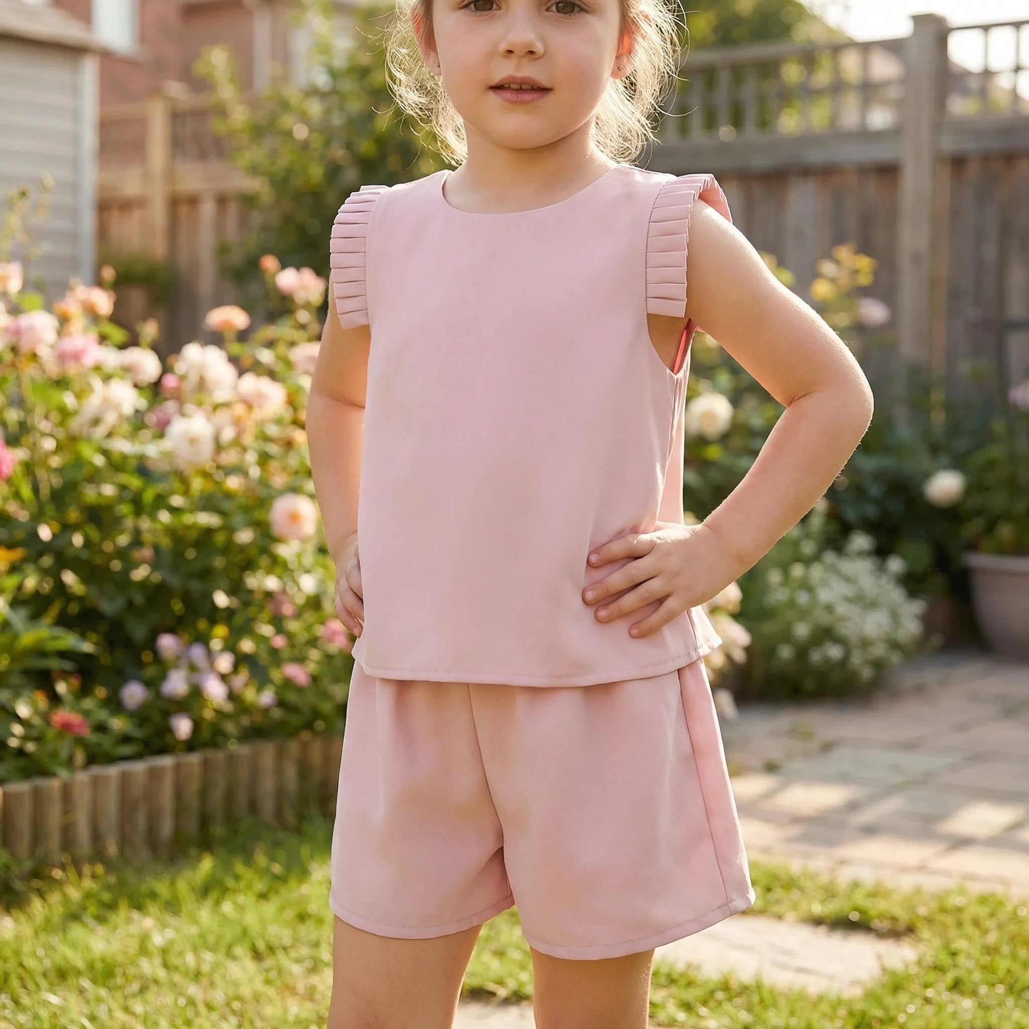 Mädchen Sommer Set mit Blumenmuster und Shorts
