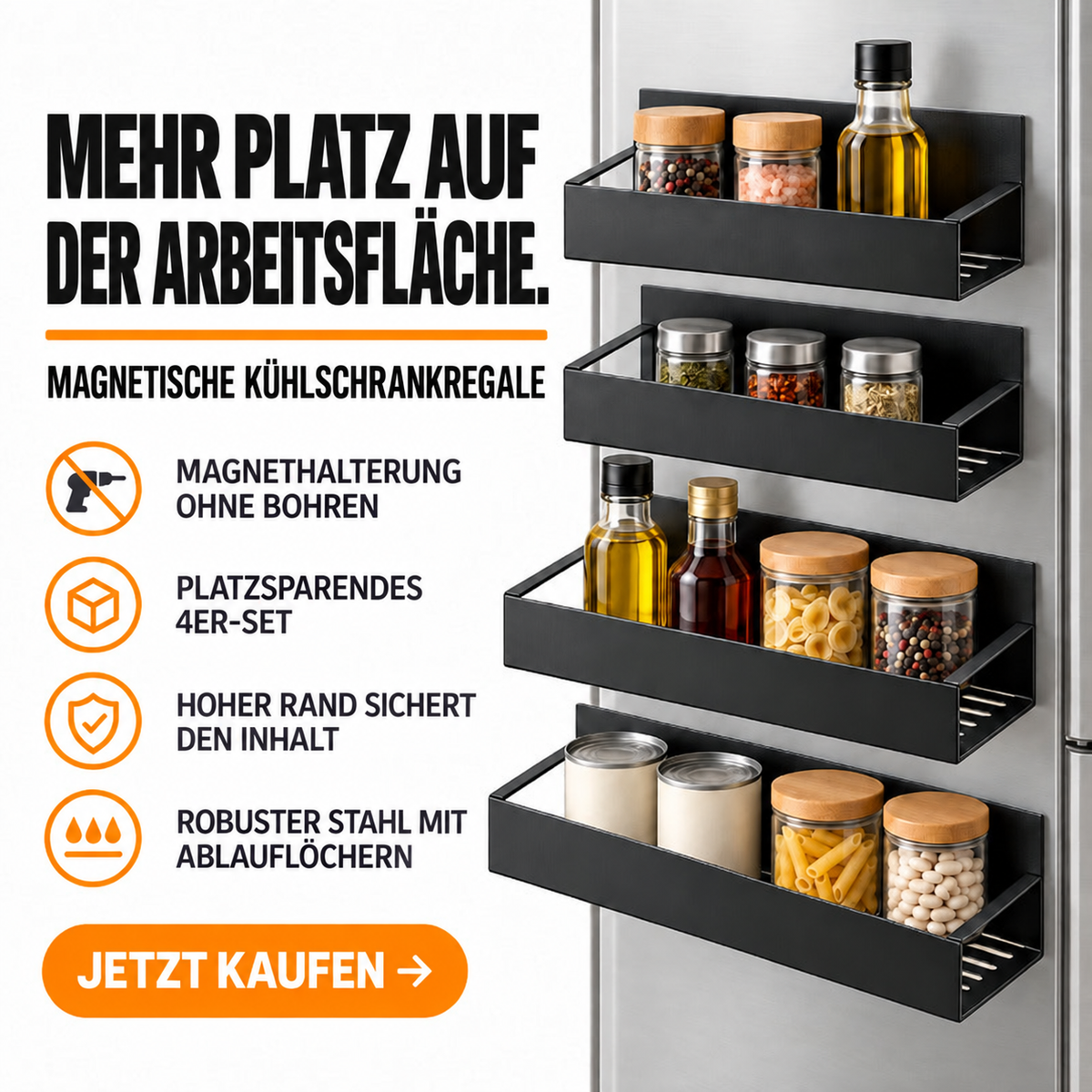 Nordspur | Bohrerfreies magnetisches Kühlschrankregal