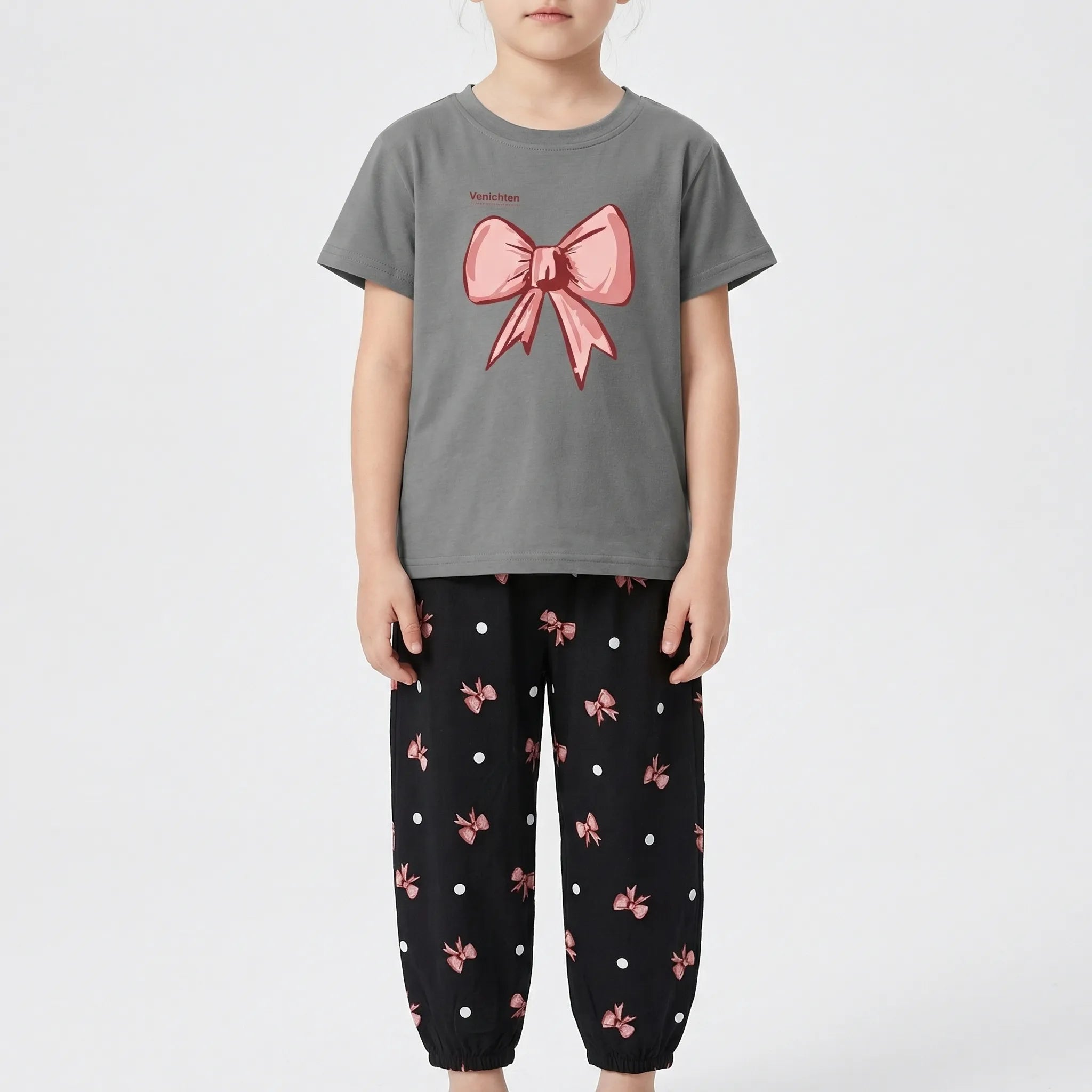 Mädchen Sommer Set 2-teilig Schleifenmuster T-Shirt Hose Kleinkinder