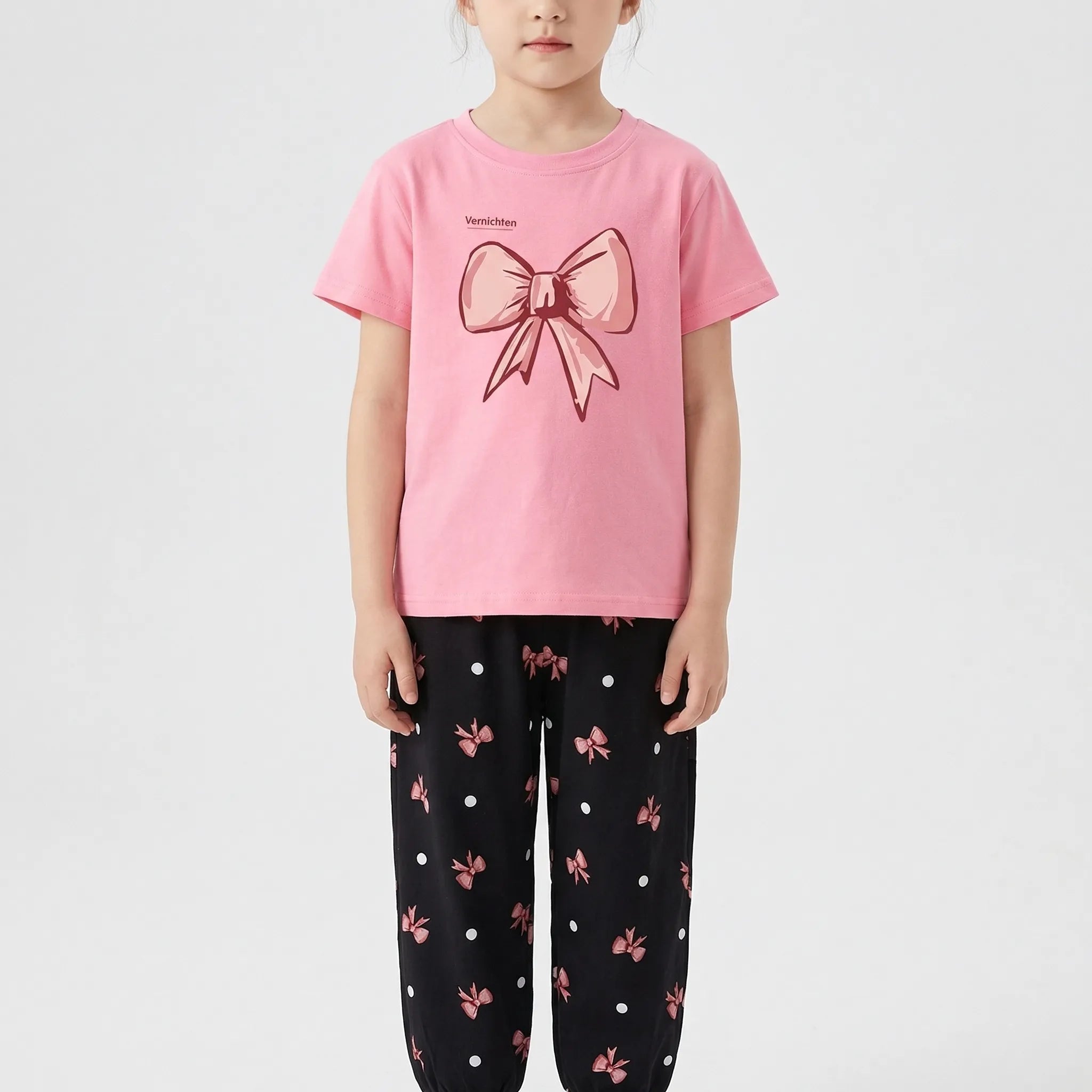 Mädchen Sommer Set 2-teilig Schleifenmuster T-Shirt Hose Kleinkinder