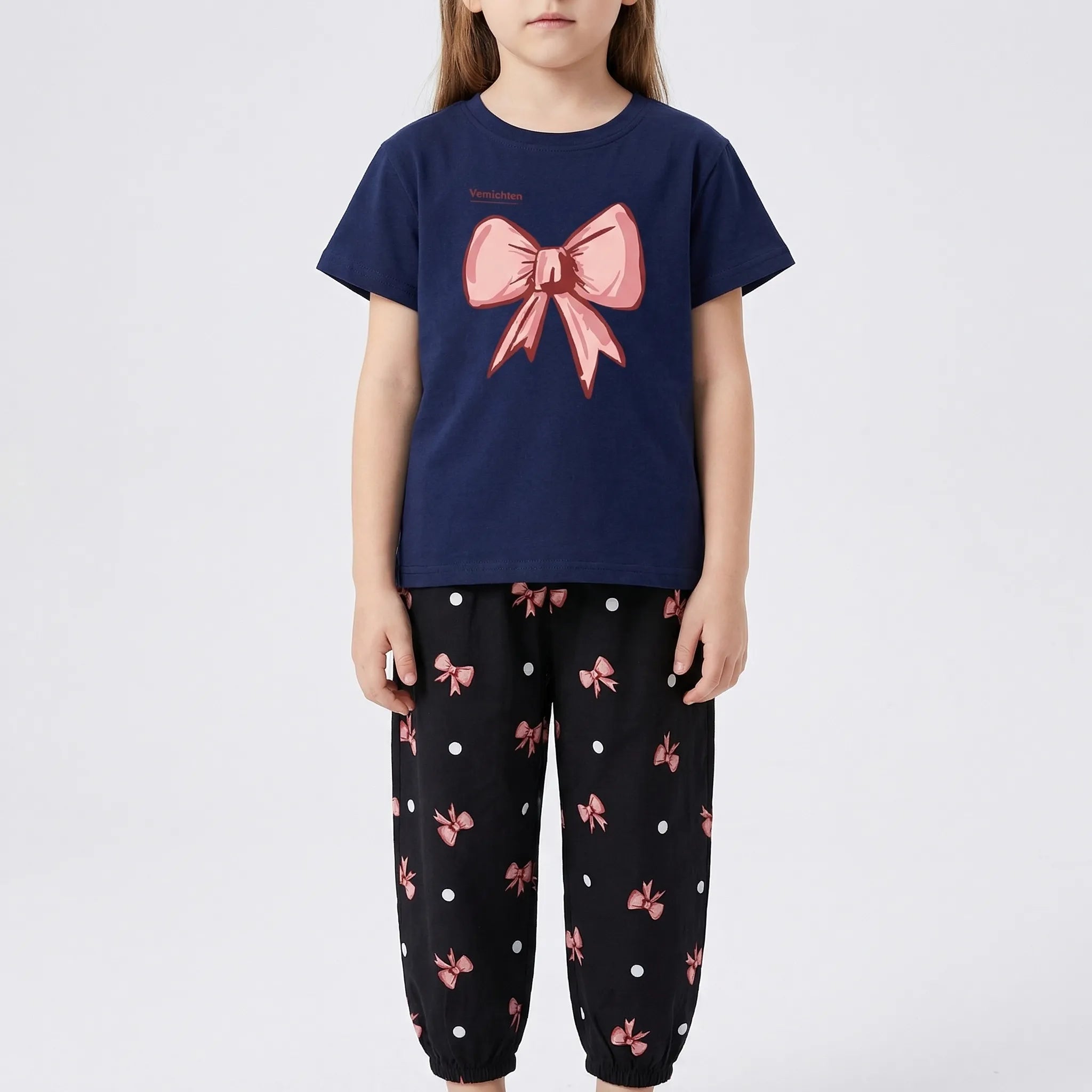 Mädchen Sommer Set 2-teilig Schleifenmuster T-Shirt Hose Kleinkinder