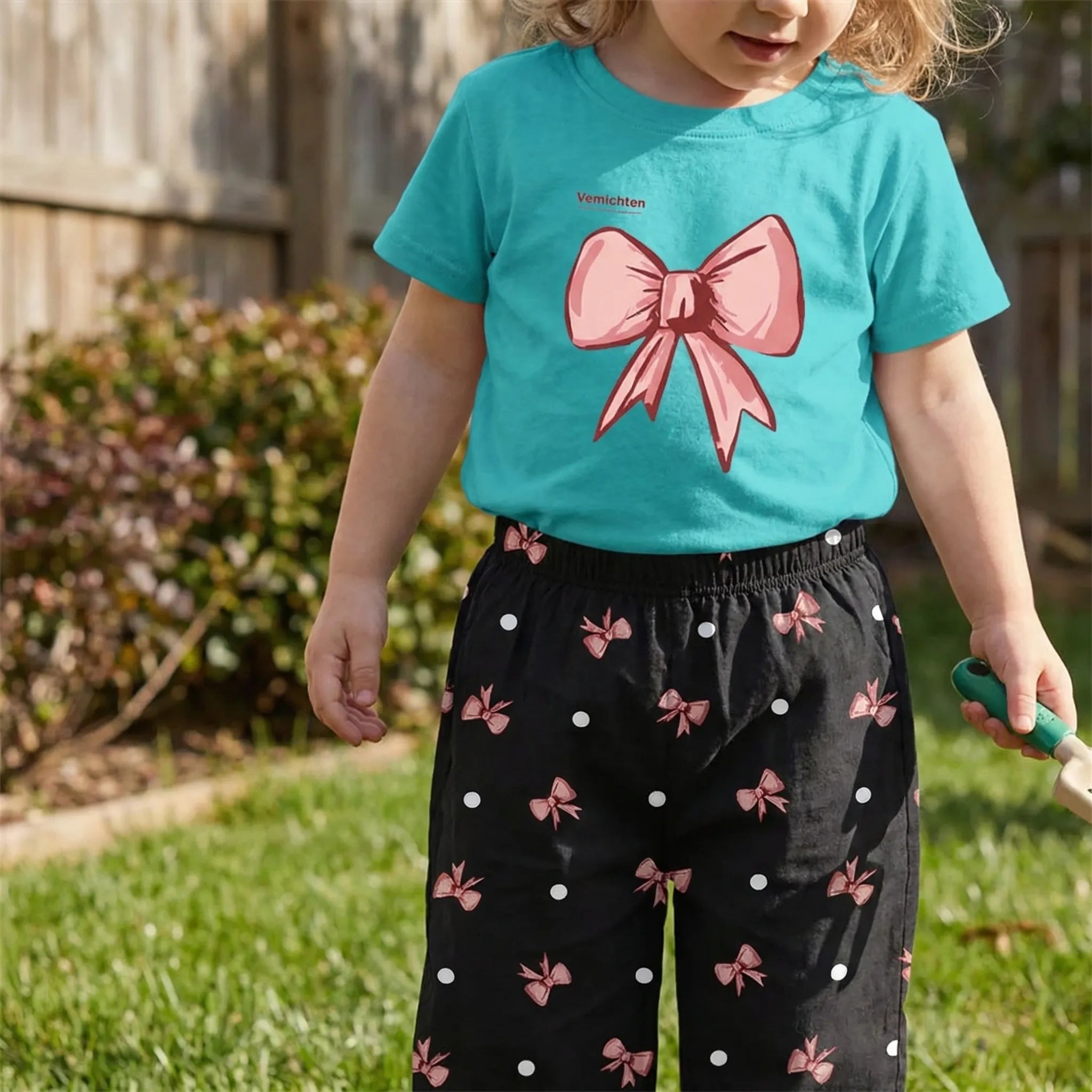 Mädchen Sommer Set 2-teilig Schleifenmuster T-Shirt Hose Kleinkinder