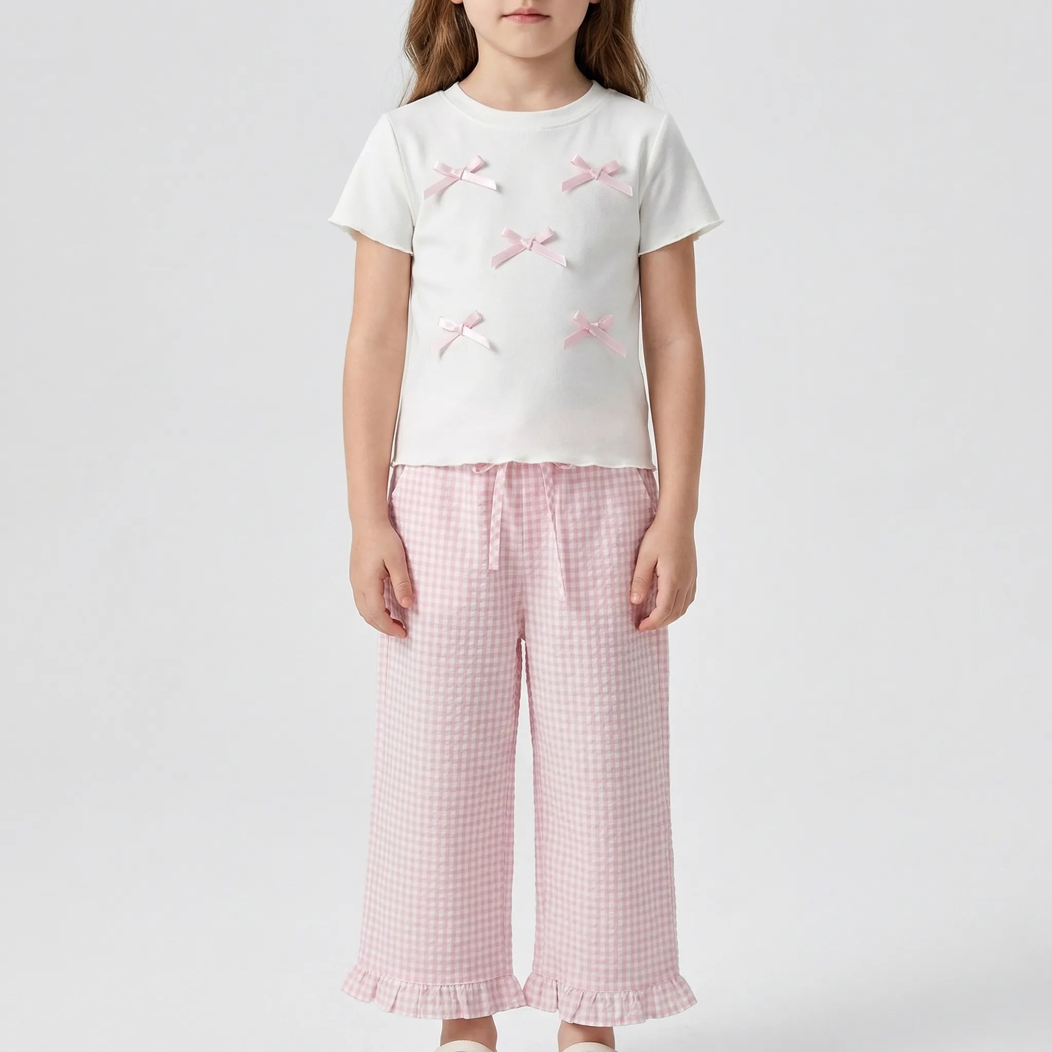 Mädchen Set mit Schleifentop und karierter Hose für Kleinkinder