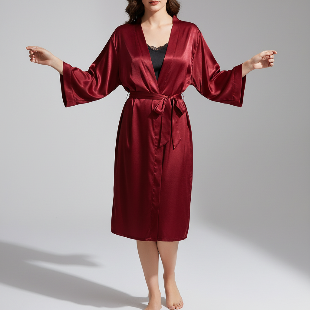 Kimono-Hochzeitsbademantel mit Dreiviertelbaumaterial und Taillenbund