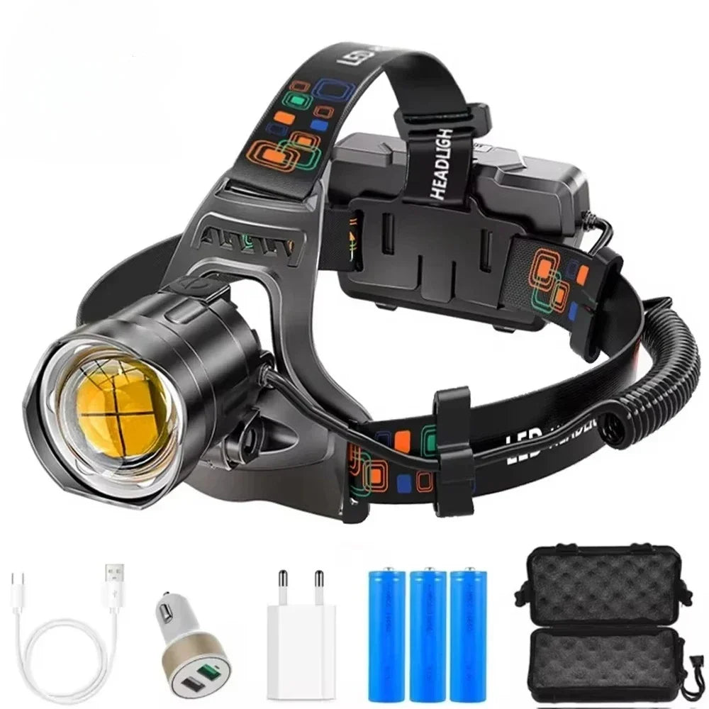 Stirnlampe mit zoombar XHP100-LED und Fernbeamstrahlung