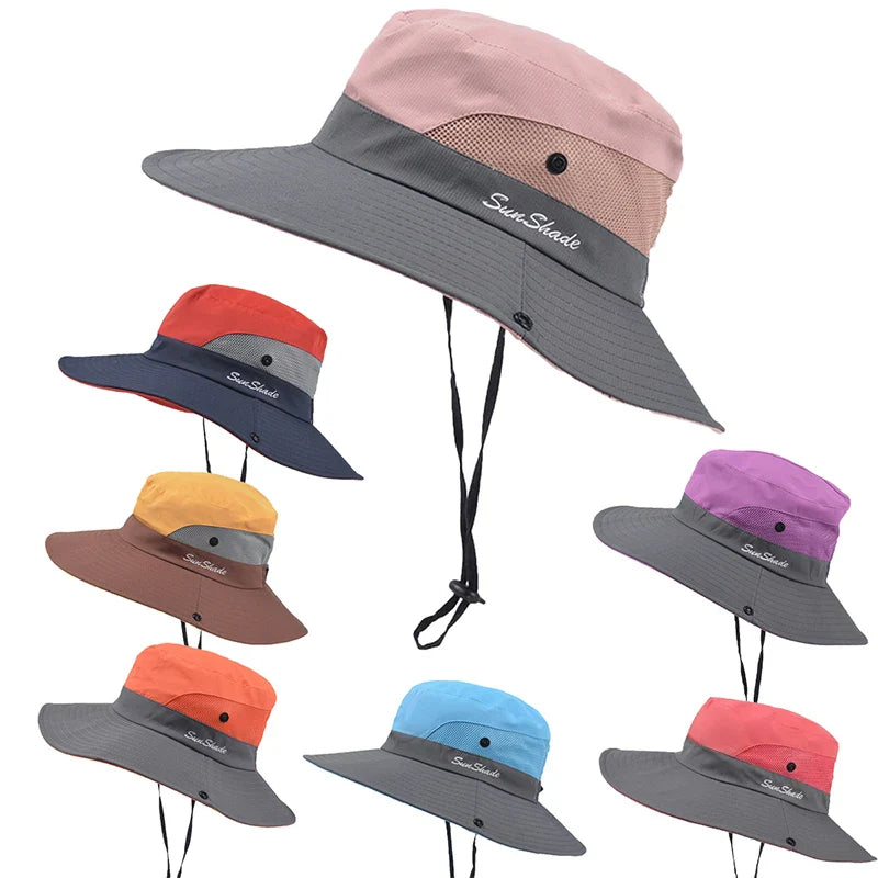 Faltbarer Sonnenhut mit breiter Krempe und Mesh für Outdoor-Aktivitäten