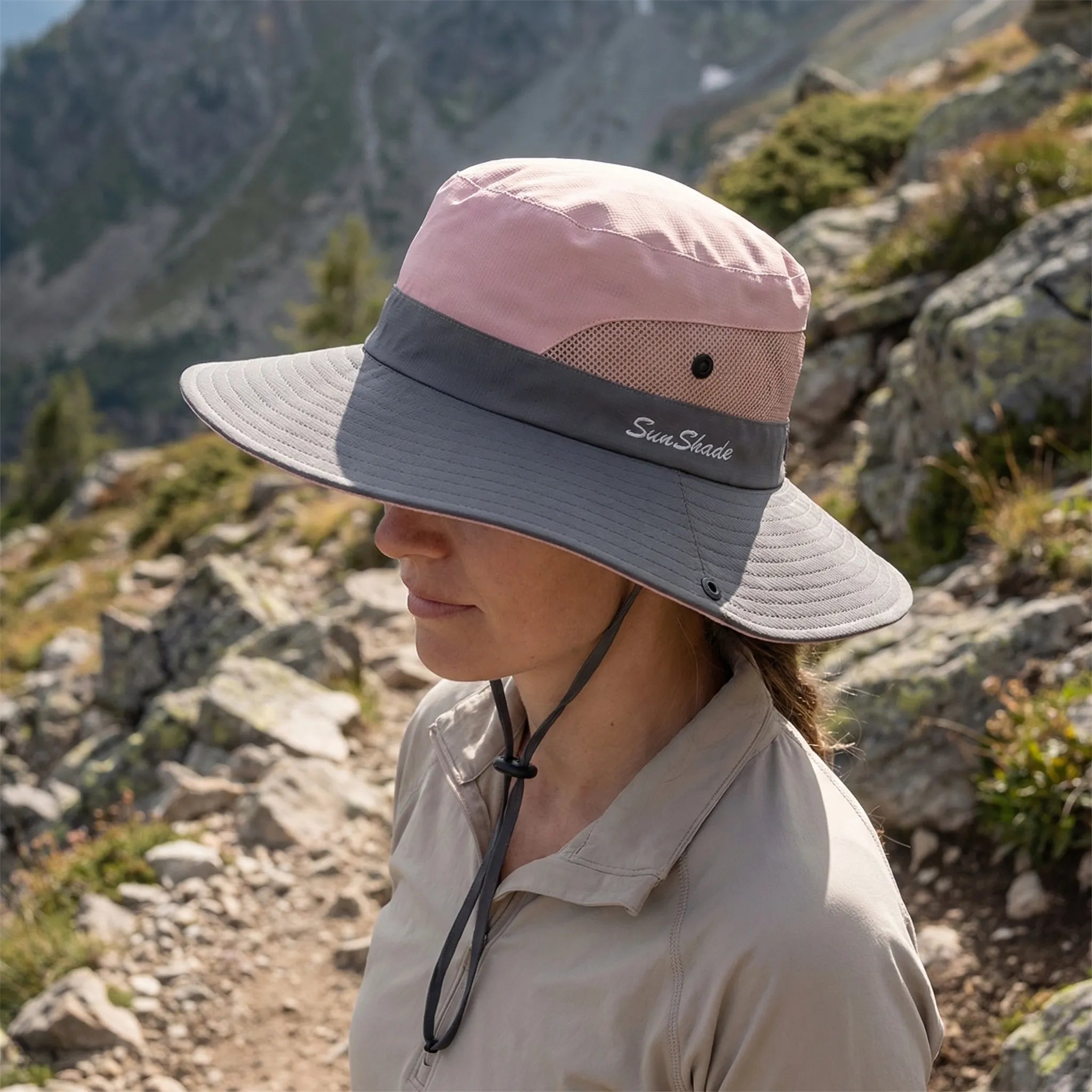 Faltbarer Sonnenhut mit breiter Krempe und Mesh für Outdoor-Aktivitäten