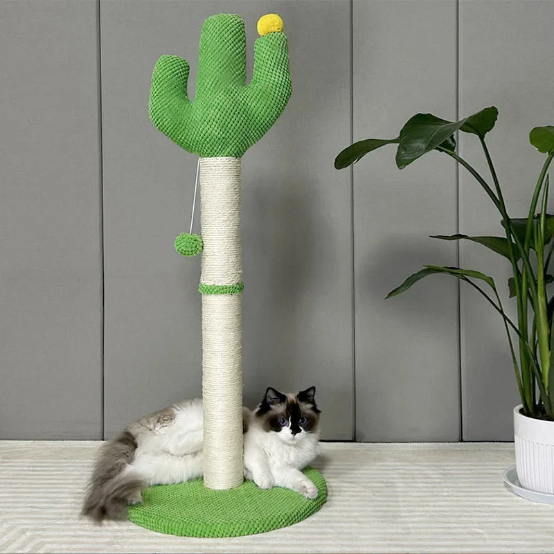 Kaktus Kratzbaum für Katzen mit Seilstamm und Spielbällen