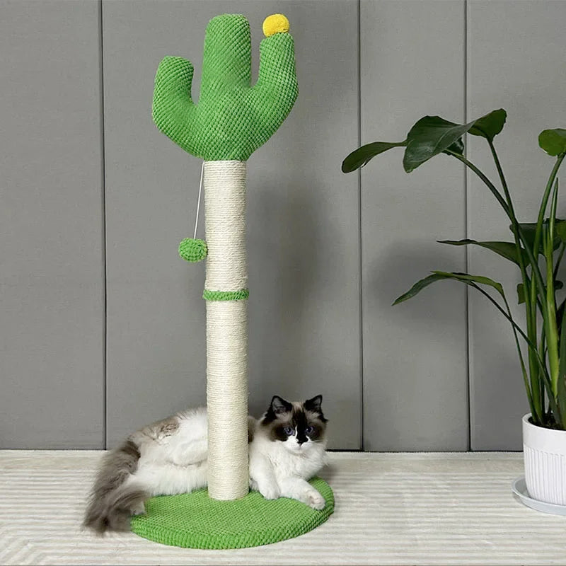 Kaktus Kratzbaum für Katzen mit Seilstamm und Spielbällen