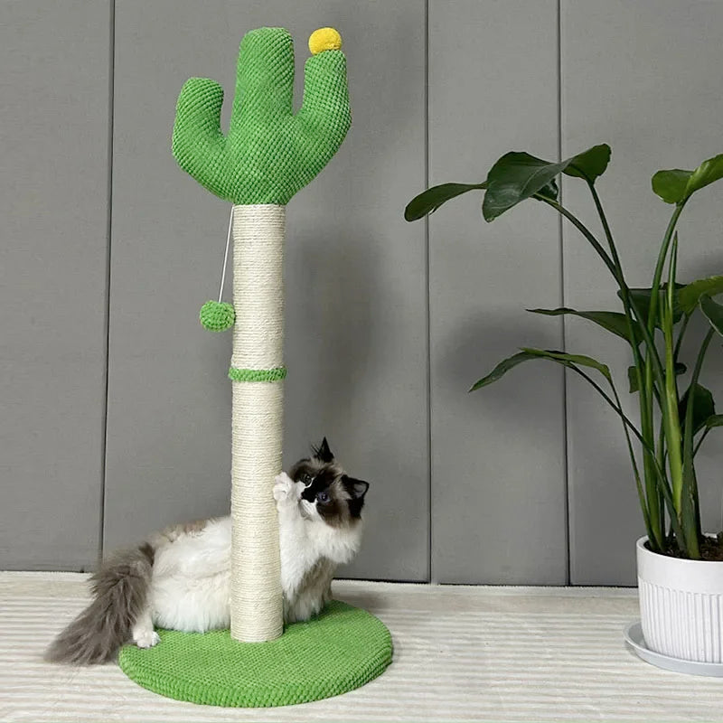 Kaktus Kratzbaum für Katzen mit Seilstamm und Spielbällen