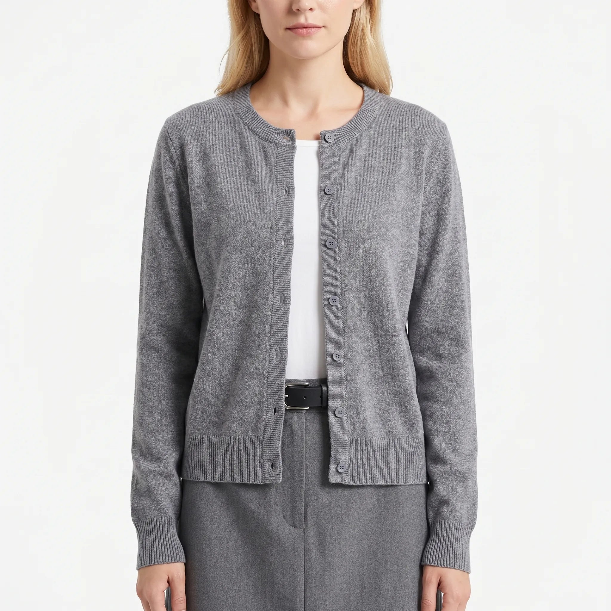 Damenstrickjacke Langarm Rundhals gerippte Verarbeitung Alltagsmode