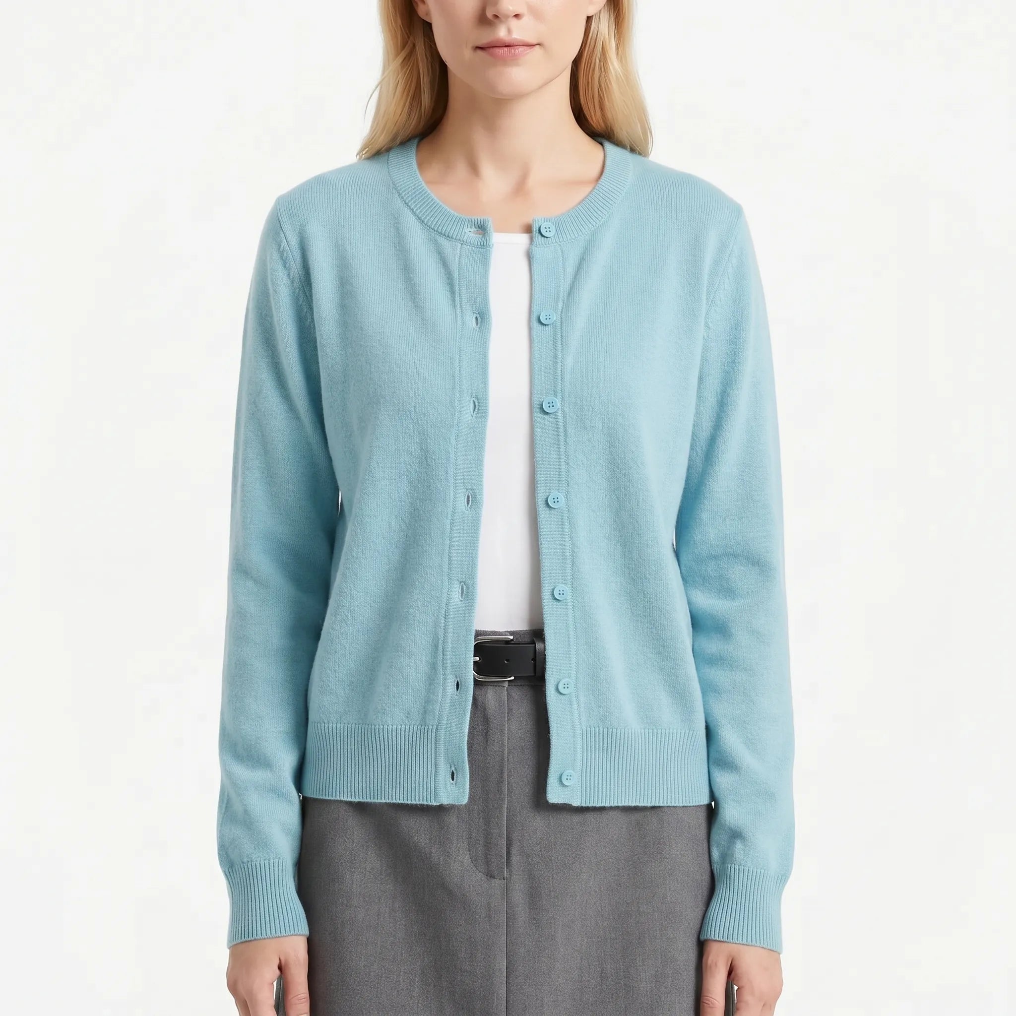 Damenstrickjacke Langarm Rundhals gerippte Verarbeitung Alltagsmode