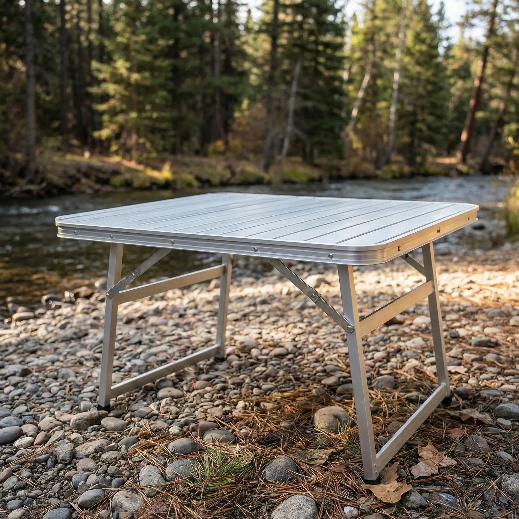 Ultraleichter Campingtisch mit Lamellen-Rolltischplatte und klappbaren Beinen