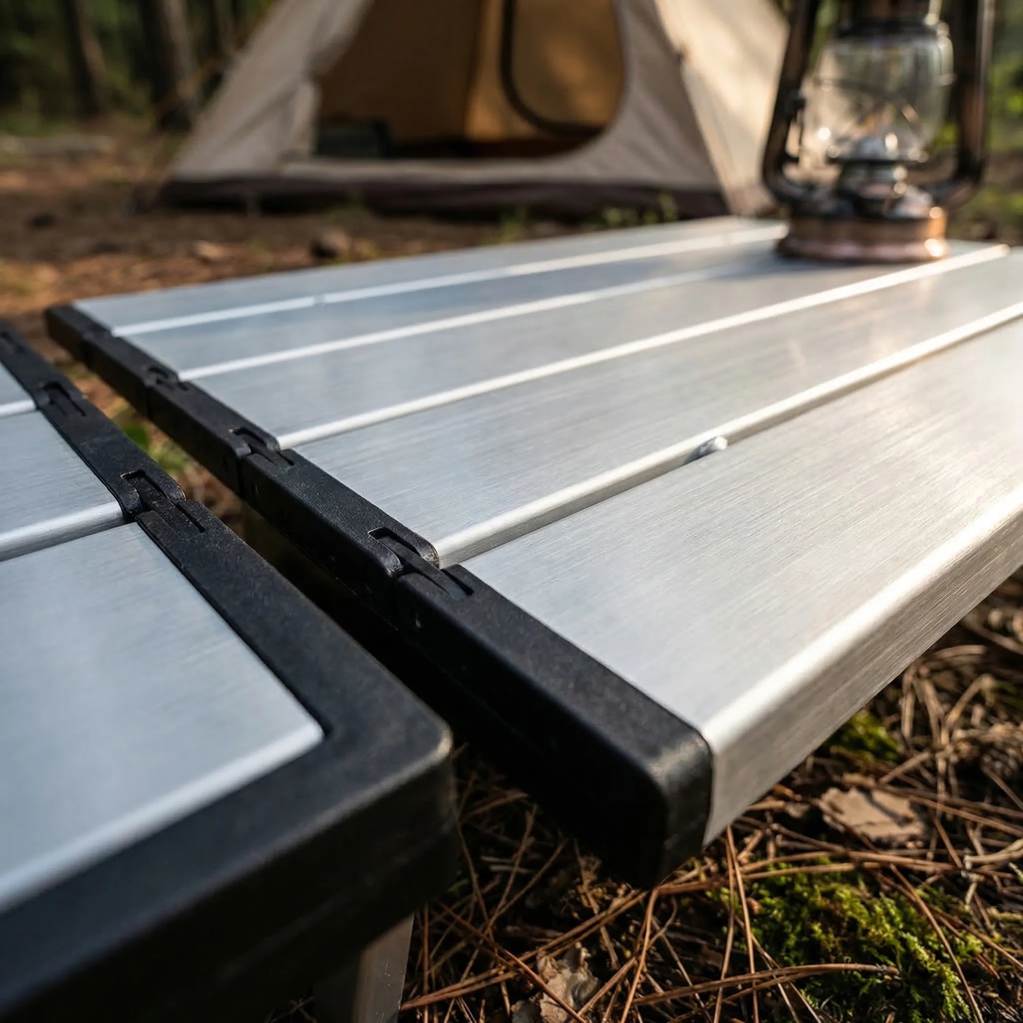 Ultraleichter Campingtisch mit Lamellen-Rolltischplatte und klappbaren Beinen