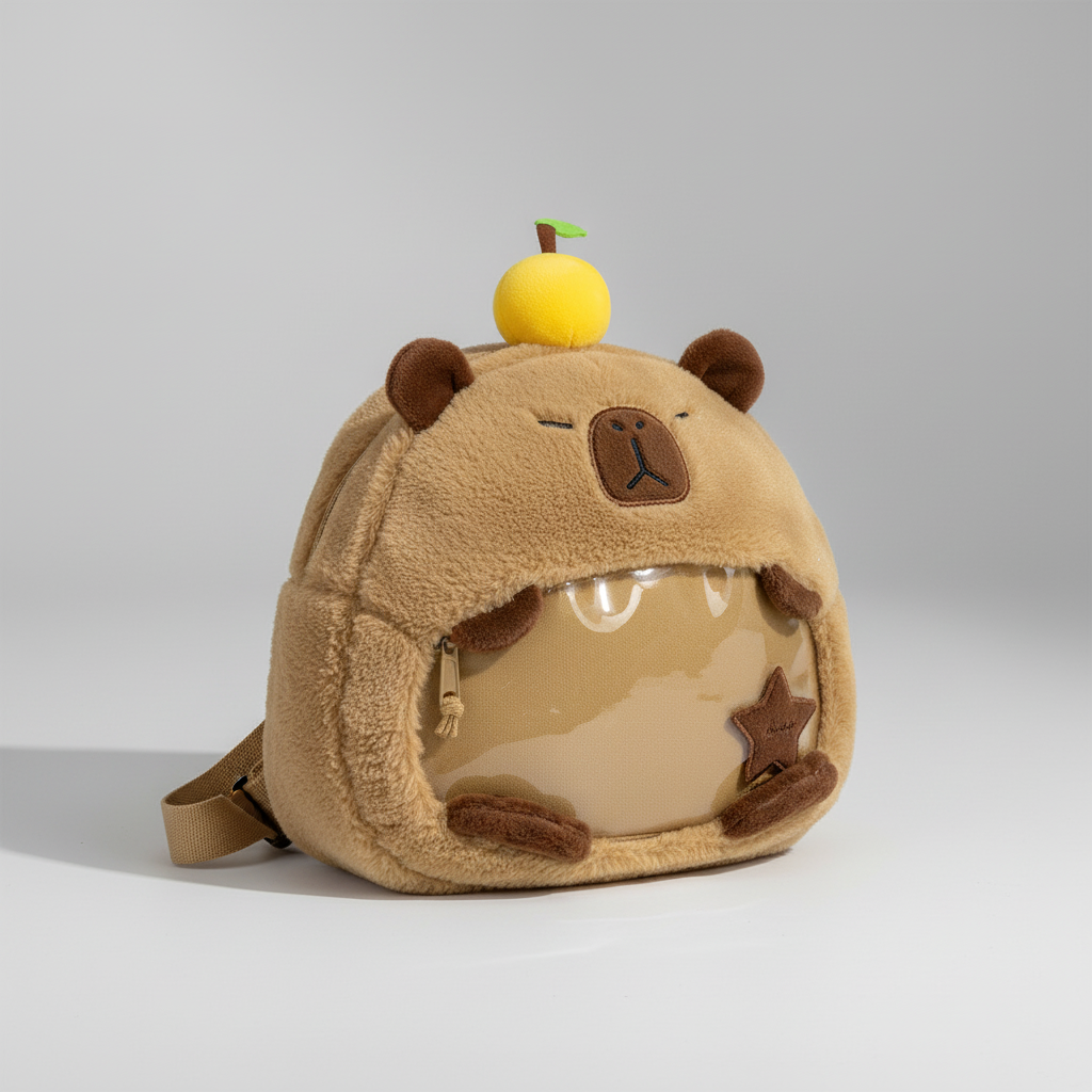 Capybara Plüsch-Rucksack Kunstfell Damen kompakt