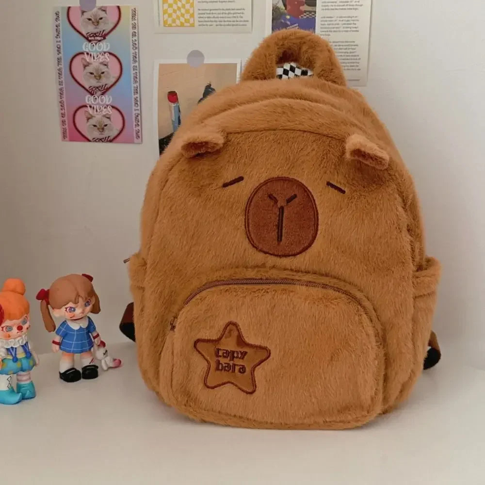 Capybara Plüsch-Rucksack Kunstfell Damen kompakt