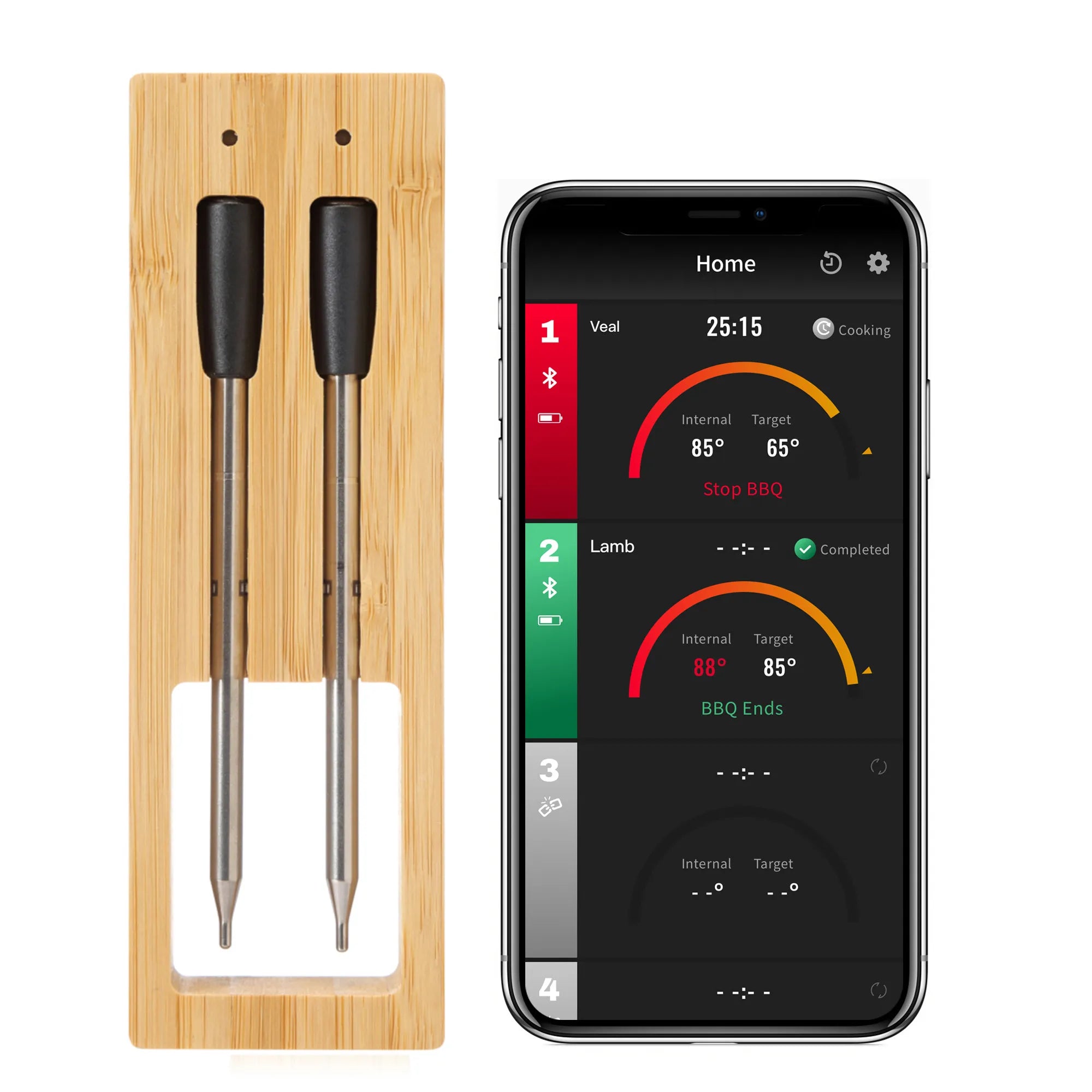 Kabelloses Fleischthermometer mit Bluetooth-Verbindung und zwei Messfühlern