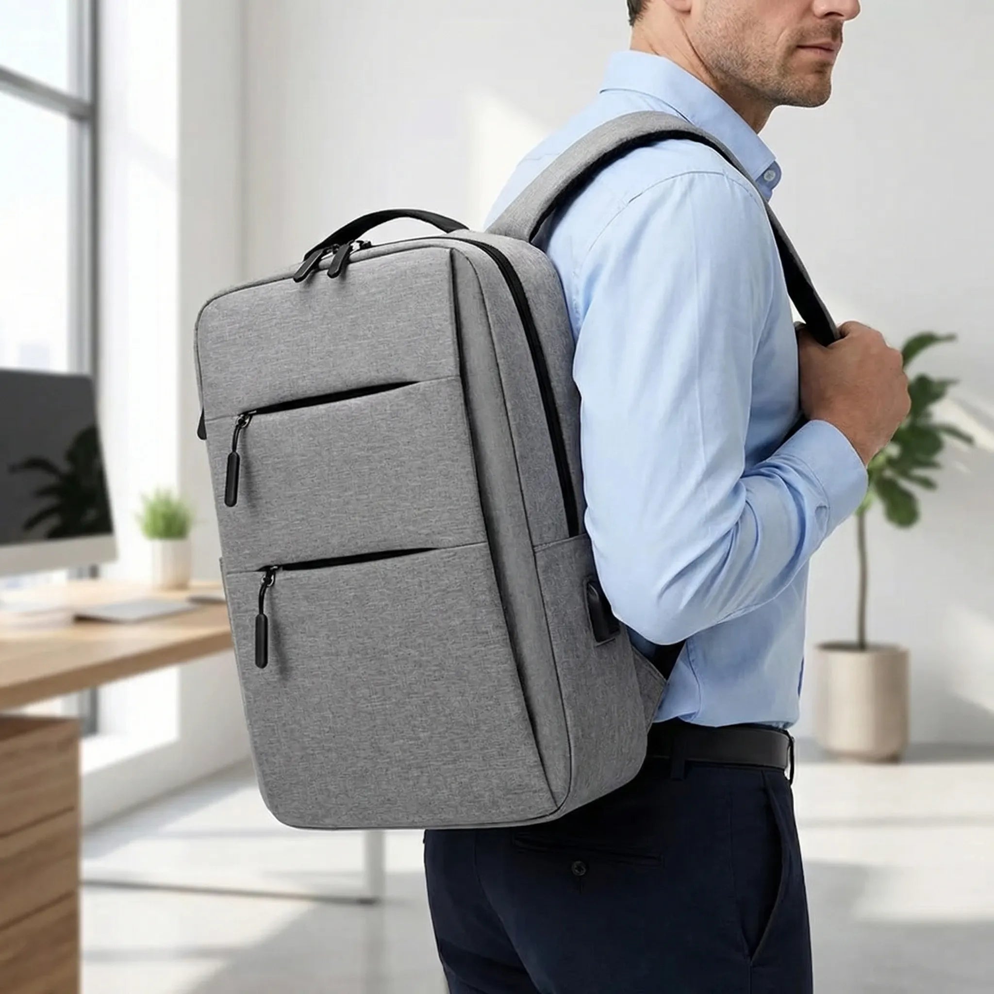Laptop-Rucksack mit Mehrkammer-Reißverschlussfächern und USB-Ladeanschluss