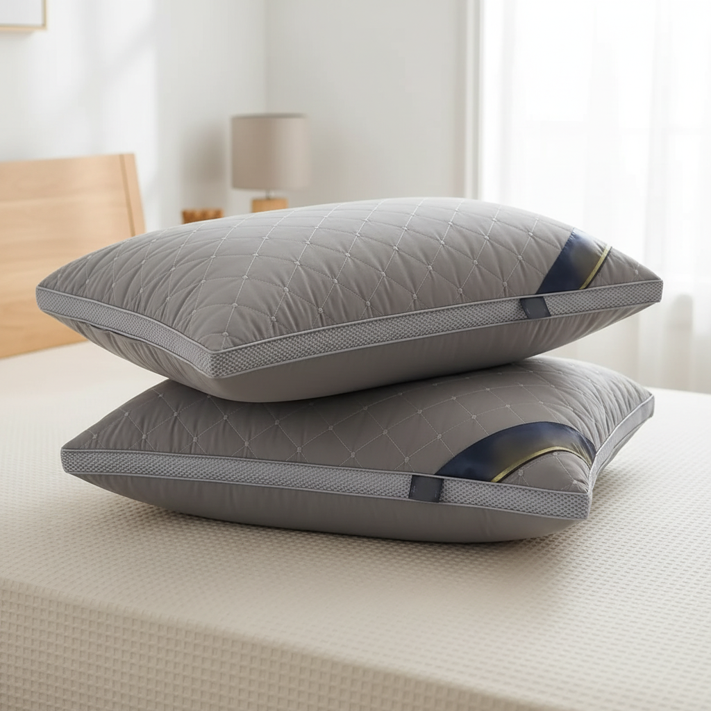 Ergonomisches Nackenstützenkissen mit gestepptem Bezug und Mesh-Paneelen