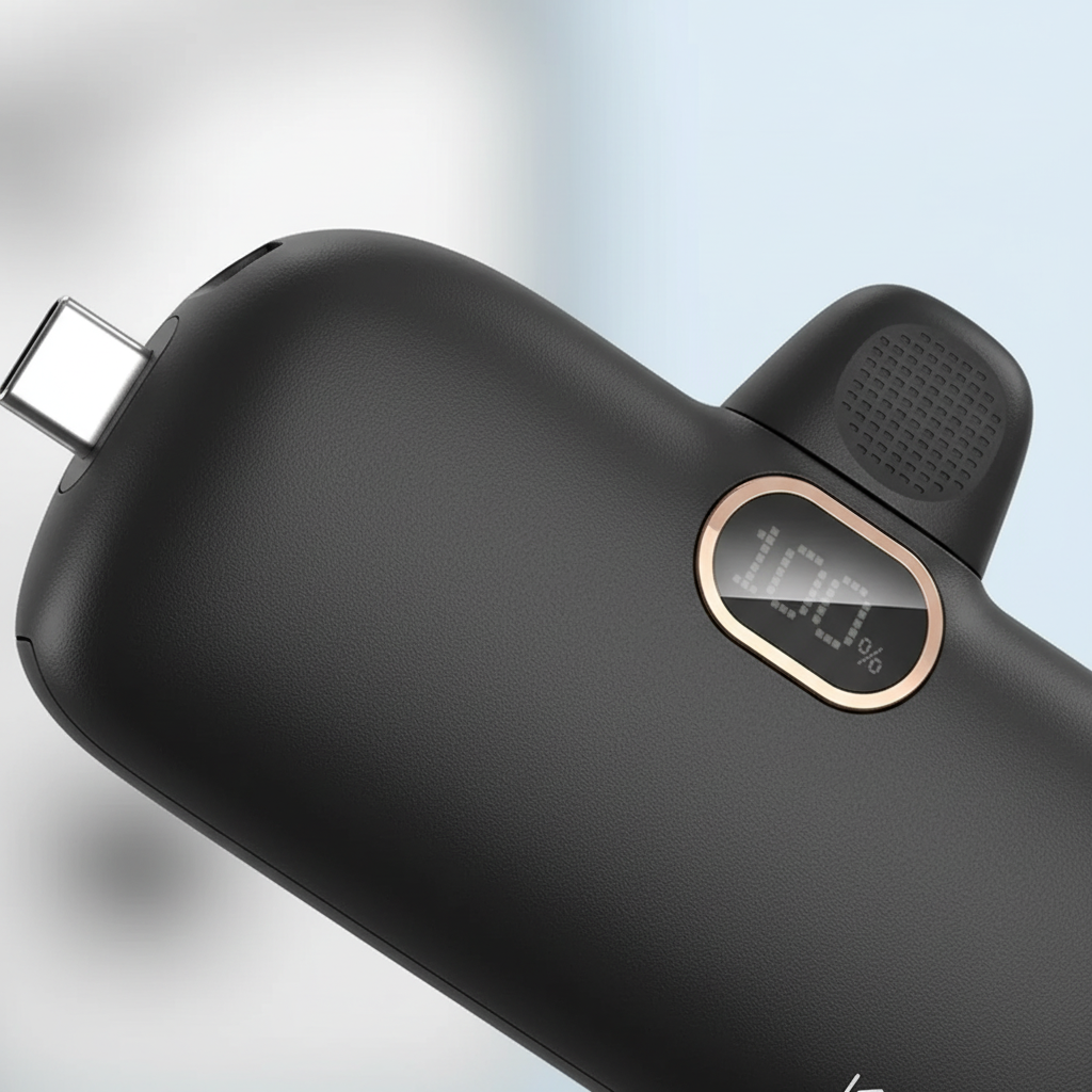 Kompakte Powerbank 5000mAh mit digitaler Akkuanzeige und USB-C