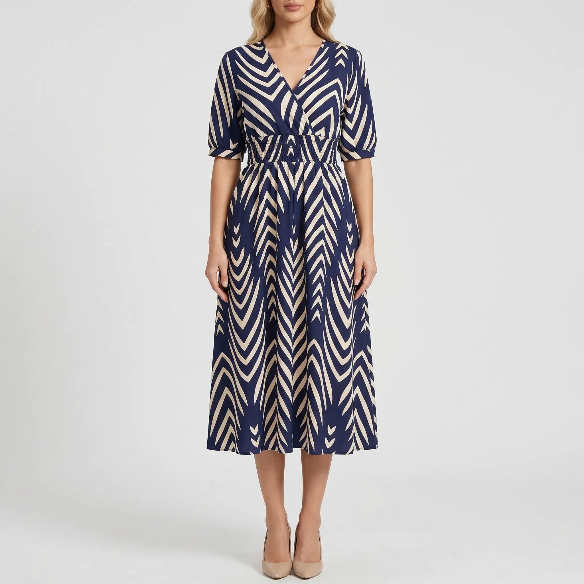Nordspur | Chevronelle Midi Swing Dress With Bold Chevron Print
