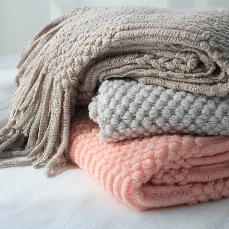 Chunky-Knit-Decke mit Quastenkanten für Sofa und Bett