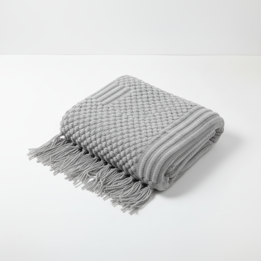 Chunky-Knit-Decke mit Quastenkanten für Sofa und Bett